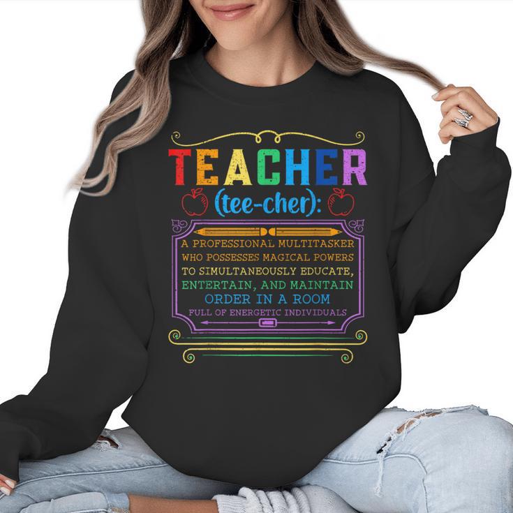 Teacher Definition Teaching School Teacher Women Crewneck Sweatshirt