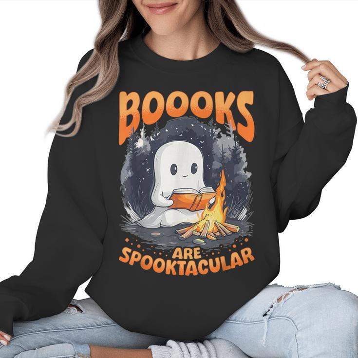 Teacher Halloween Ghost Reading Book Animal Boooks Are Women Crewneck Sweatshirt
