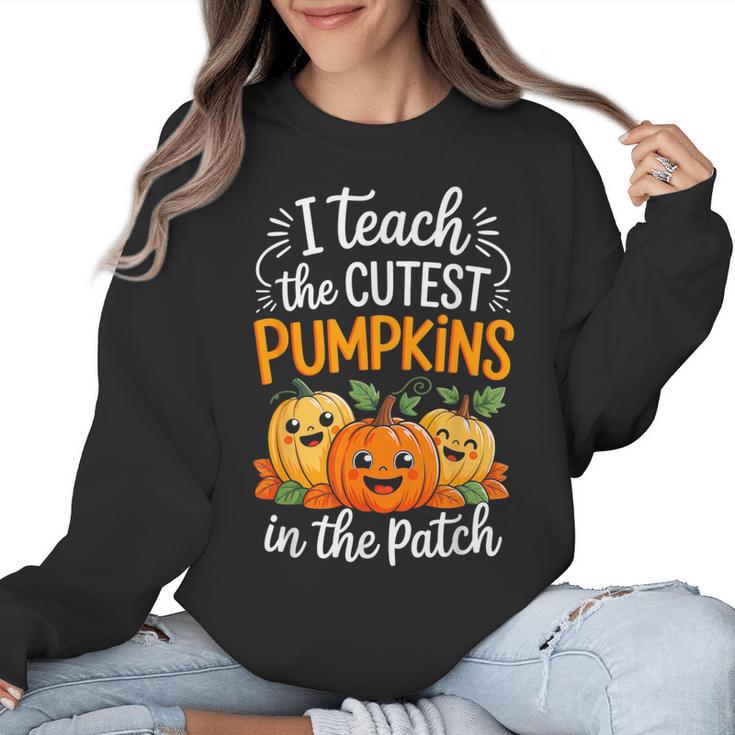 Teacher Halloween Pre-K Teacher Kindergarten Cutest Pumpkins Women Crewneck Sweatshirt