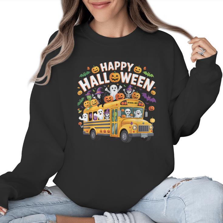 Teacher Halloween School Bus Driver Cute Ghost Witch Party Women Crewneck Sweatshirt