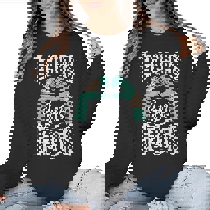 Teacher Halloween Shirt Women Men Teachers Love Brains Women Crewneck Sweatshirt