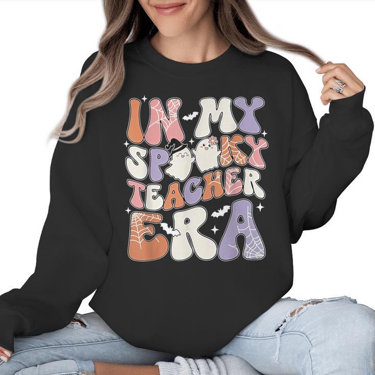 Teacher Halloween In My Spooky Teacher Era Retro Groovy Women Crewneck Sweatshirt