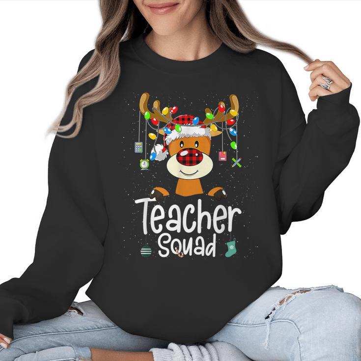 Teacher Squad Red Plaid Rudolph Reindeer Christmas Women Crewneck Sweatshirt