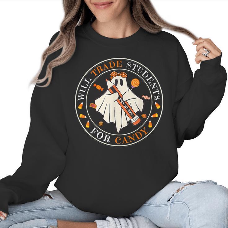 Teacher Will Trade Students For Candy Easy Halloween Costume Women Crewneck Sweatshirt