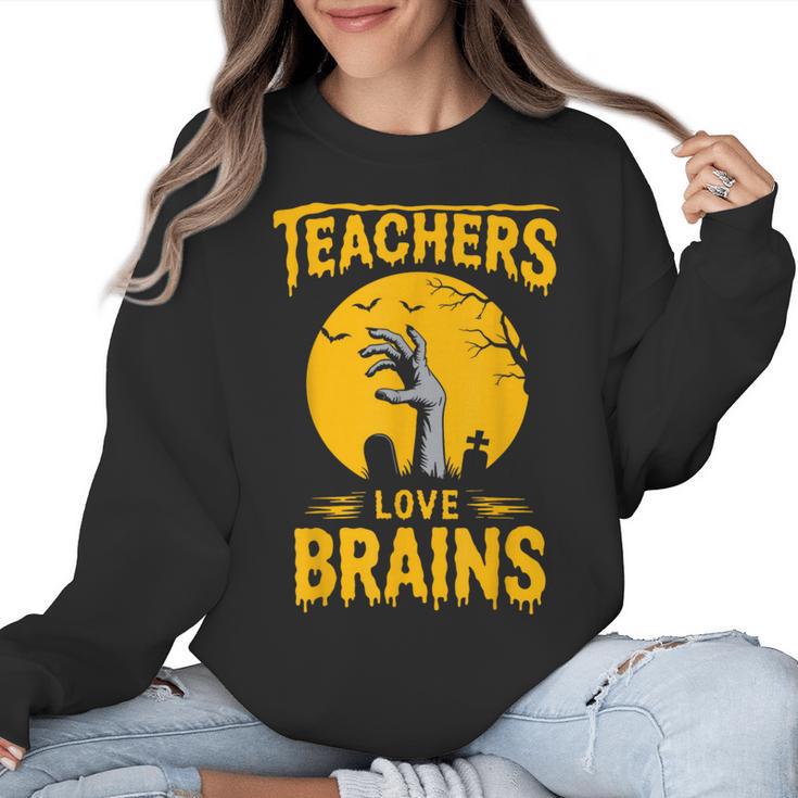 Teachers Love Brains Shirt Men Women Halloween Teacher Women Crewneck Sweatshirt