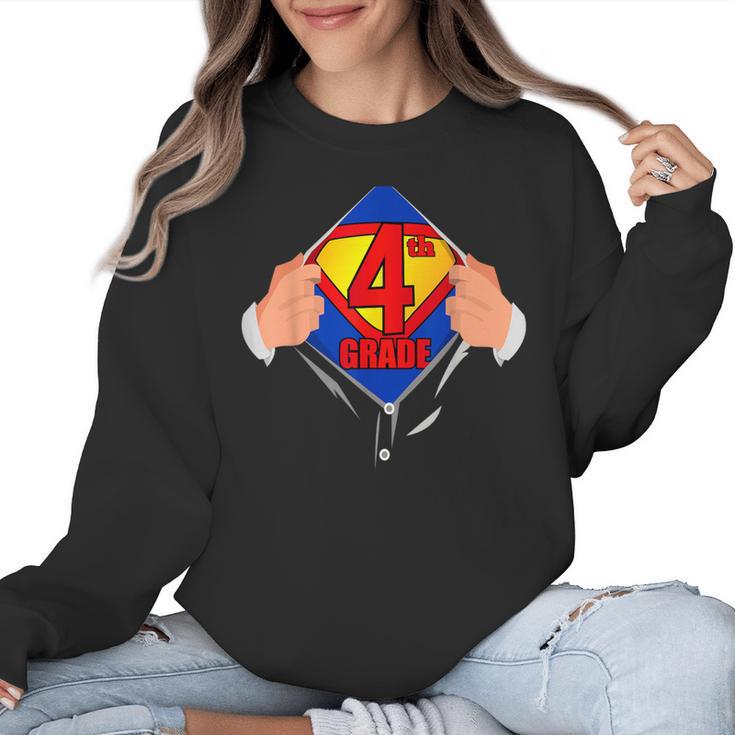 Teachers Are Superheroes 4th Grade Super Teacher Staff Men Women Women Crewneck Sweatshirt