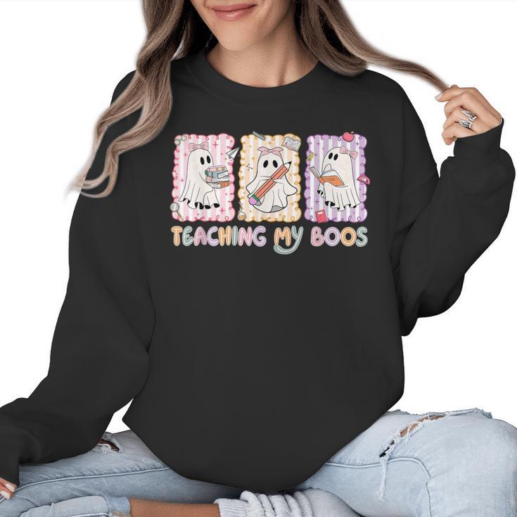 Teaching Is My Boos Teacher Ghost Halloween Women Girls Women Crewneck Sweatshirt