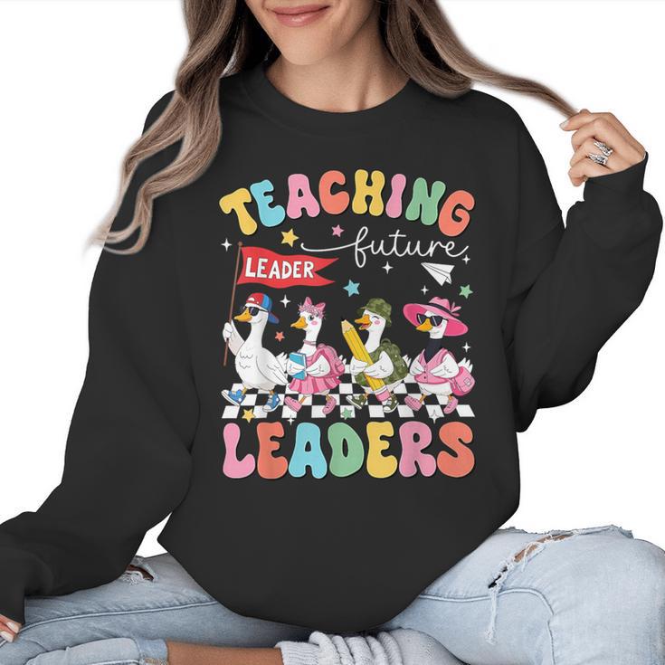 Teaching Future Leaders Groovy Teacher Back To School Women Crewneck Sweatshirt