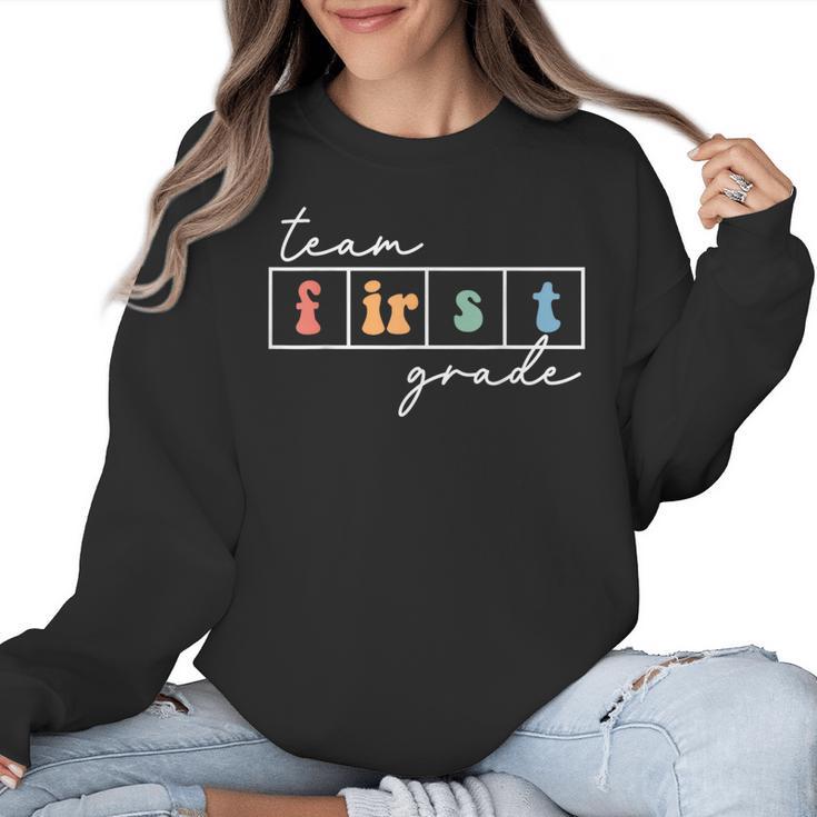 Team First Grade Back To School 1st Grade Teacher Kids Cute Women Crewneck Sweatshirt