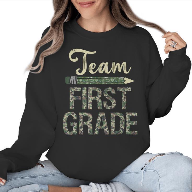 Team First Grade Camo 1st Grade Teacher Camouflage Women Crewneck Sweatshirt