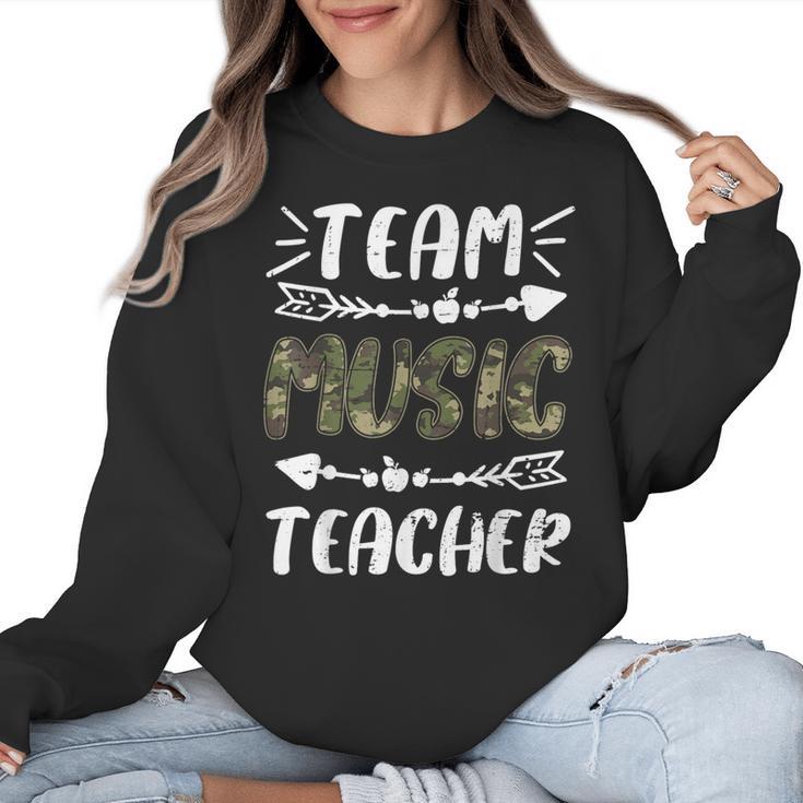 Team Music Teacher Camo Teacher Student Back To School Women Crewneck Sweatshirt