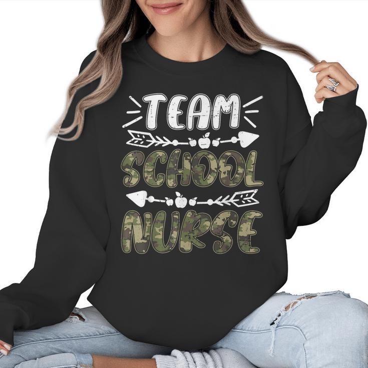 Team School Nurse Camo Teacher Student Back To School For Men Women Women Crewneck Sweatshirt