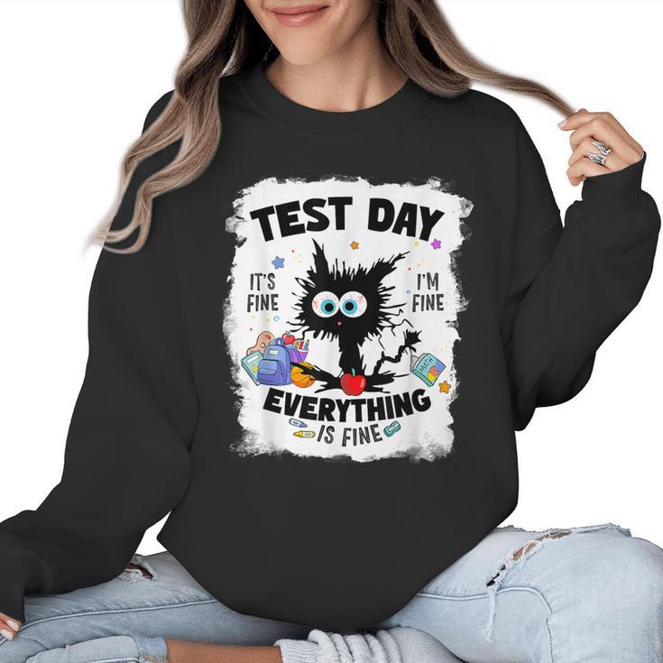 Test Day Stressed Cat Teacher Student Kids Testing Day Women Crewneck Sweatshirt
