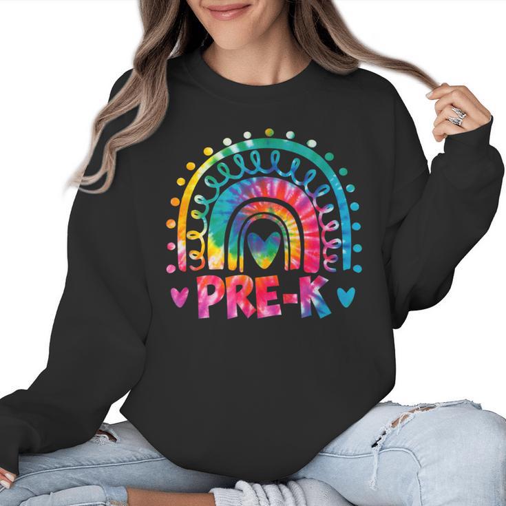 Tie Dye Prek Teacher Rainbow Preschool Back To School Girl Women Crewneck Sweatshirt