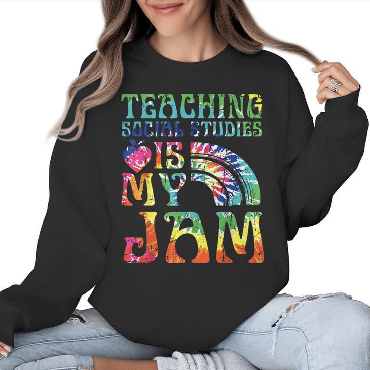 Tie Dye Teaching Social Studies Is My Jam Sunglasses Teacher Women Crewneck Sweatshirt