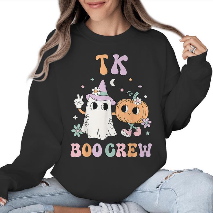 TK Boo Crew Retro Groovy Halloween Floral Ghost TK Teacher Men Women Kids Women Crewneck Sweatshirt