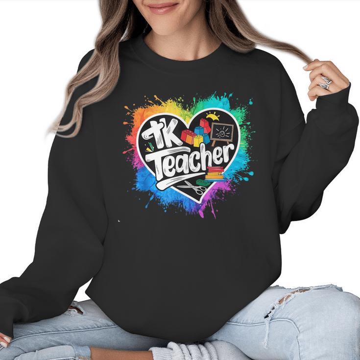TK Teacher Transitional Kindergarten Heart Back To School Women Crewneck Sweatshirt