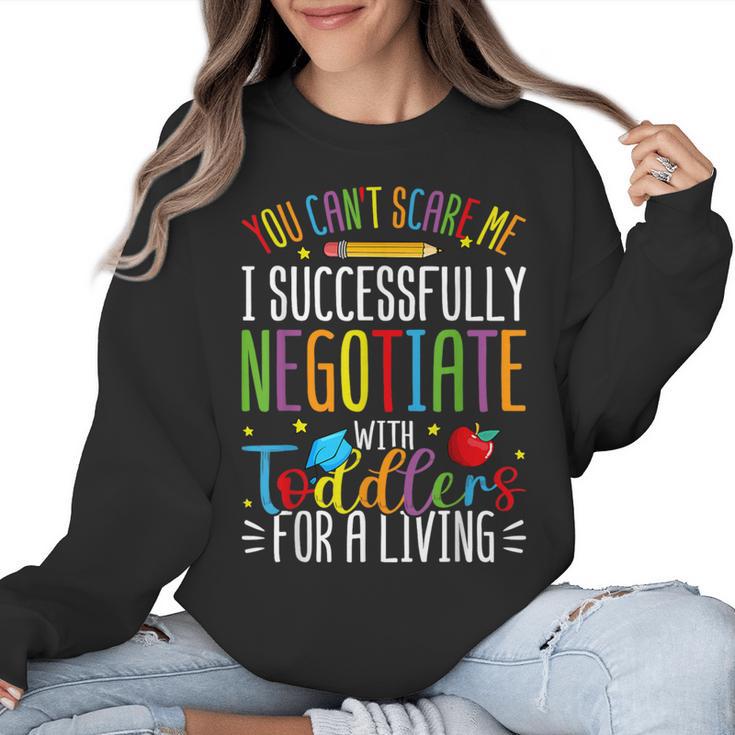 Toddler Negotiator Preschool Teacher Humor Babysitters Women Crewneck Sweatshirt
