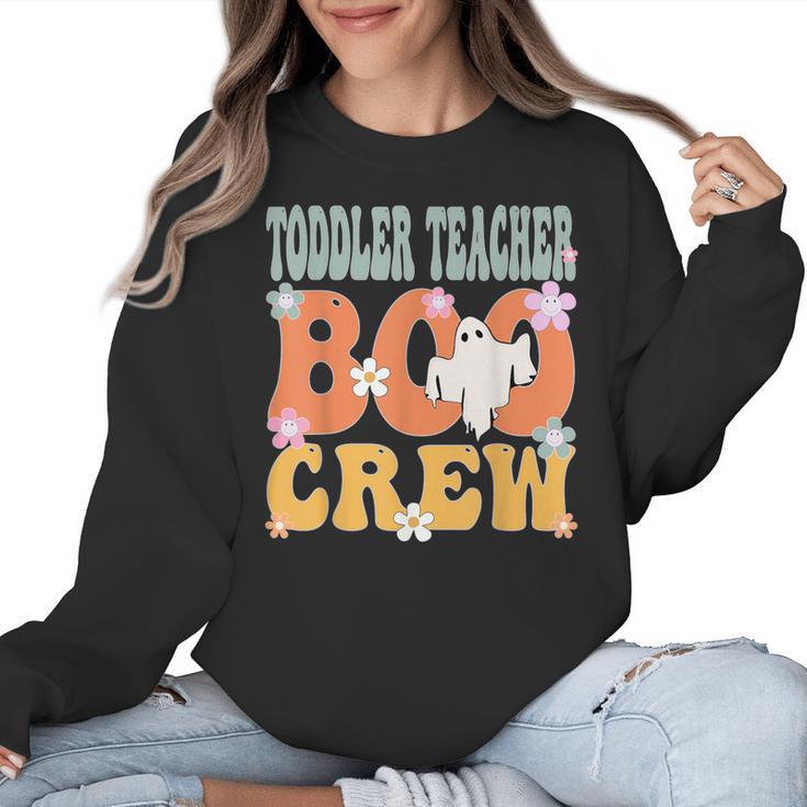 Toddler Teacher Boo Crew Ghost Groovy Halloween For Women Women Crewneck Sweatshirt