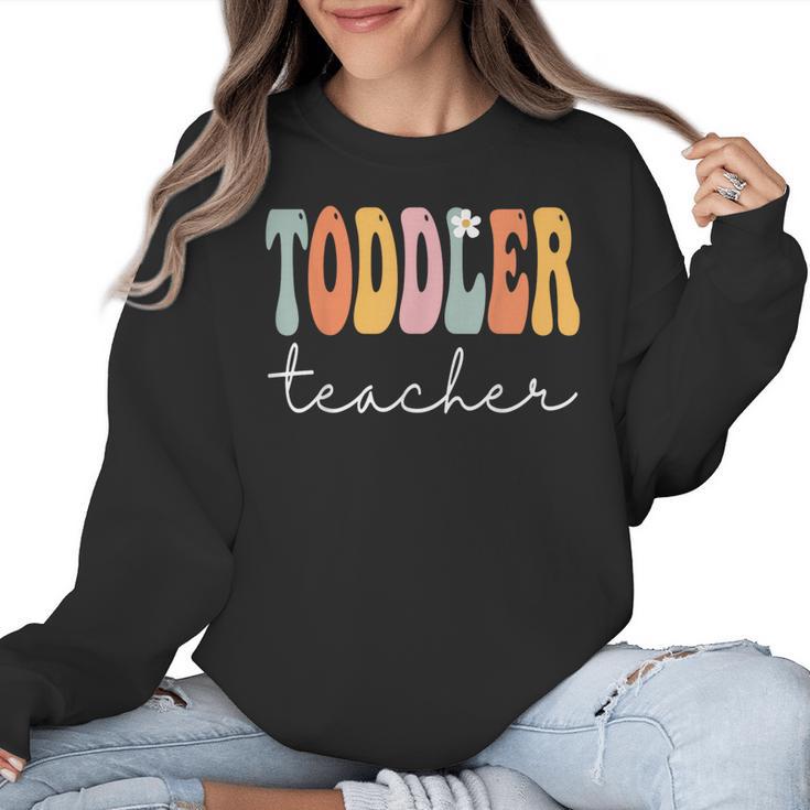 Toddler Teacher Retro Groovy Women Happy First Day Of School Women Crewneck Sweatshirt