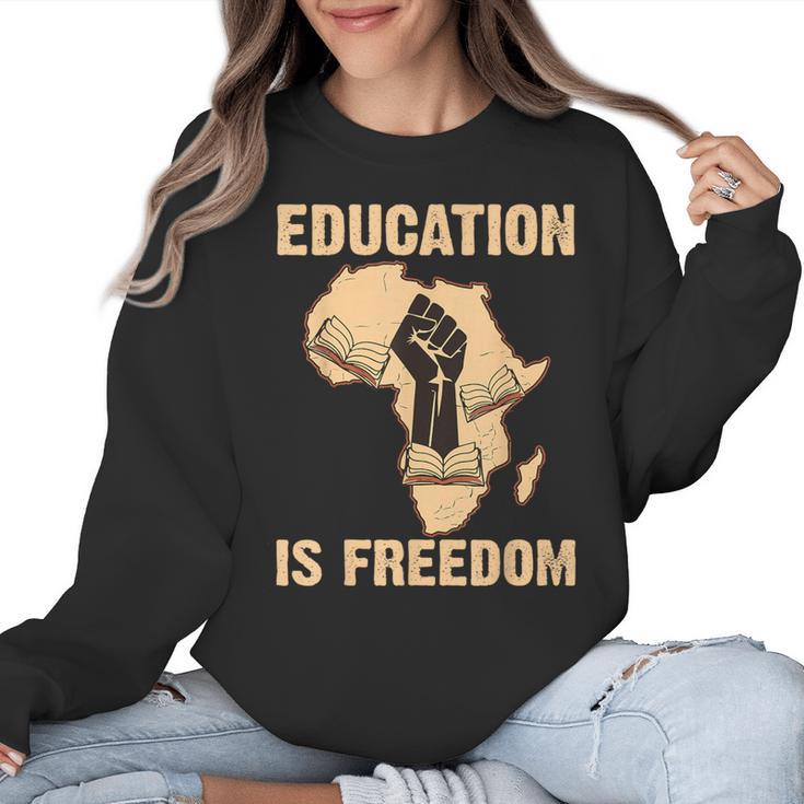 History Education Is Freedom African Map Black Teacher Women Crewneck Sweatshirt