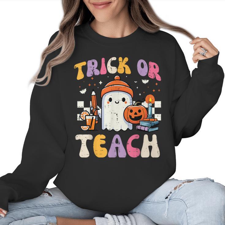Trick Or Teach Ghost Teacher School Halloween Men Women Women Crewneck Sweatshirt