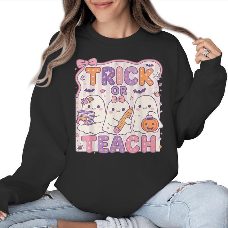 Trick Or Teach Retro Halloween Teacher Look Women Crewneck Sweatshirt