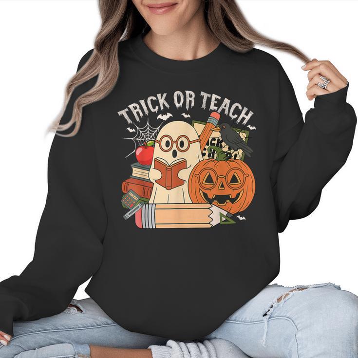 Trick Or Teach Retro Halloween Teacher Women Men Costume Women Crewneck Sweatshirt