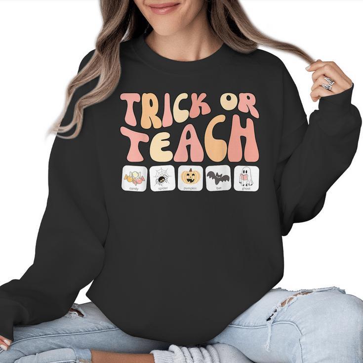 Trick Or Teach With Symbols Special Education Teacher Spooky Women Crewneck Sweatshirt