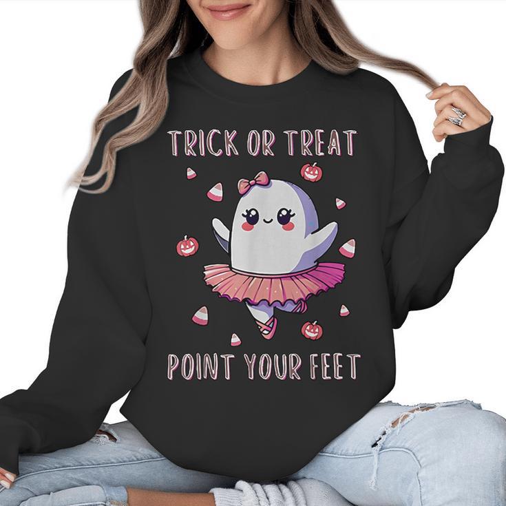 Trick Or Treat Point Your Feet Halloween Ghost Dance Teacher Women Crewneck Sweatshirt