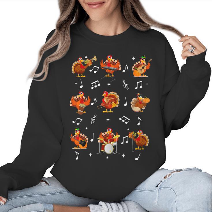Turkey Squad Music Note Music Teacher Thanksgiving Women Crewneck Sweatshirt