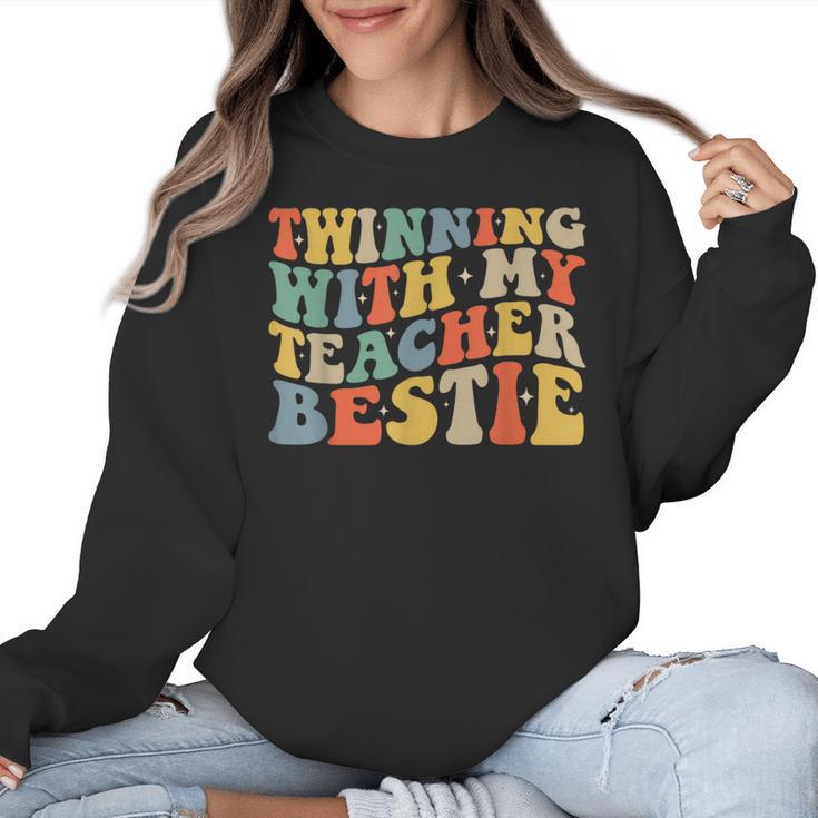 Twin Day Friends Teacher Twinning With My Bestie Matching Women Crewneck Sweatshirt