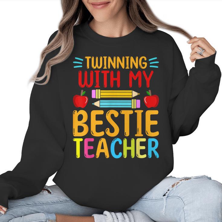 Twinning With My Bestie Teacher Boy Spirit Week Twin Day Women Crewneck Sweatshirt
