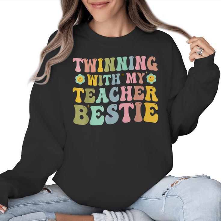 Twinning With My Teacher Bestie Twin Day Matching Teachers For Men Women Girls Kids Women Crewneck Sweatshirt