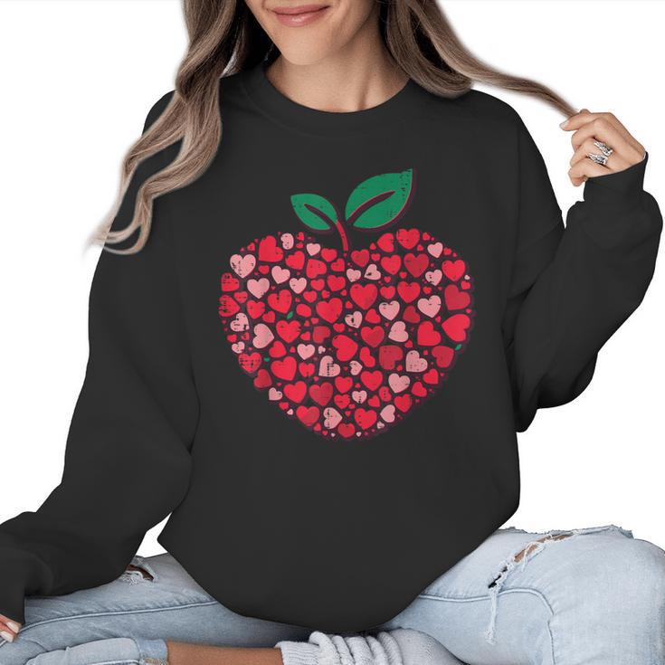 Valentines Day Teacher Hearts Apple Love Teach Women Men Women Crewneck Sweatshirt