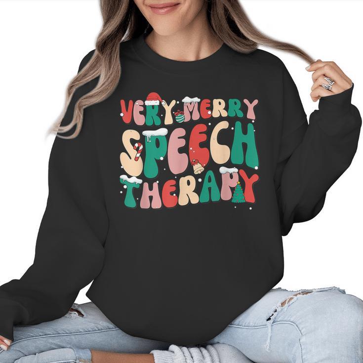 Verry Merry Speech Language Pathologist Teacher Christmas Women Crewneck Sweatshirt