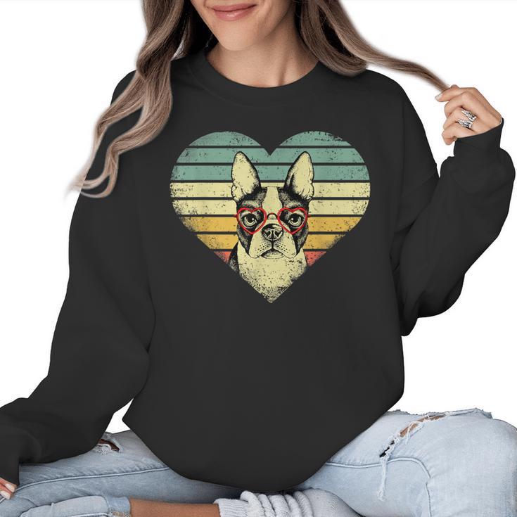 Vintage American Boston Terrier Lovers Valentine's Day Women Crewneck Sweatshirt