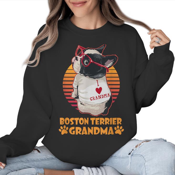 Vintage Boston Terrier Grandma Wear Sunglasses Dog Lover Men Women Girls Kids Women Crewneck Sweatshirt