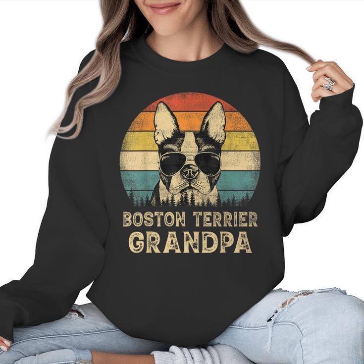 Vintage Boston Terrier Grandpa Dog Lovers Father's Day Women Crewneck Sweatshirt