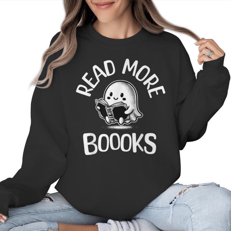 Vintage Halloween Teacher Women Reading Read More Books Women Crewneck Sweatshirt