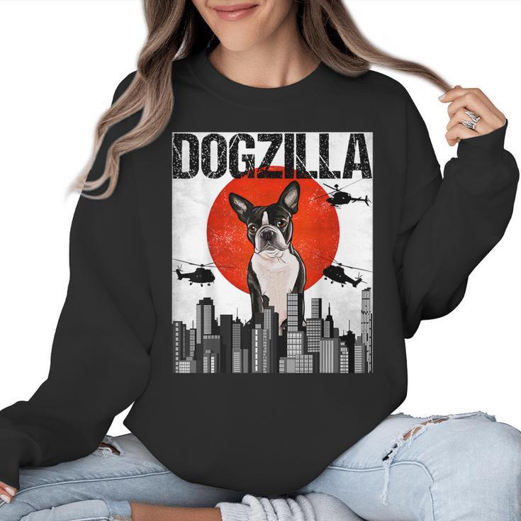 Vintage Japanese Dogzilla Boston Terrier Women Crewneck Sweatshirt