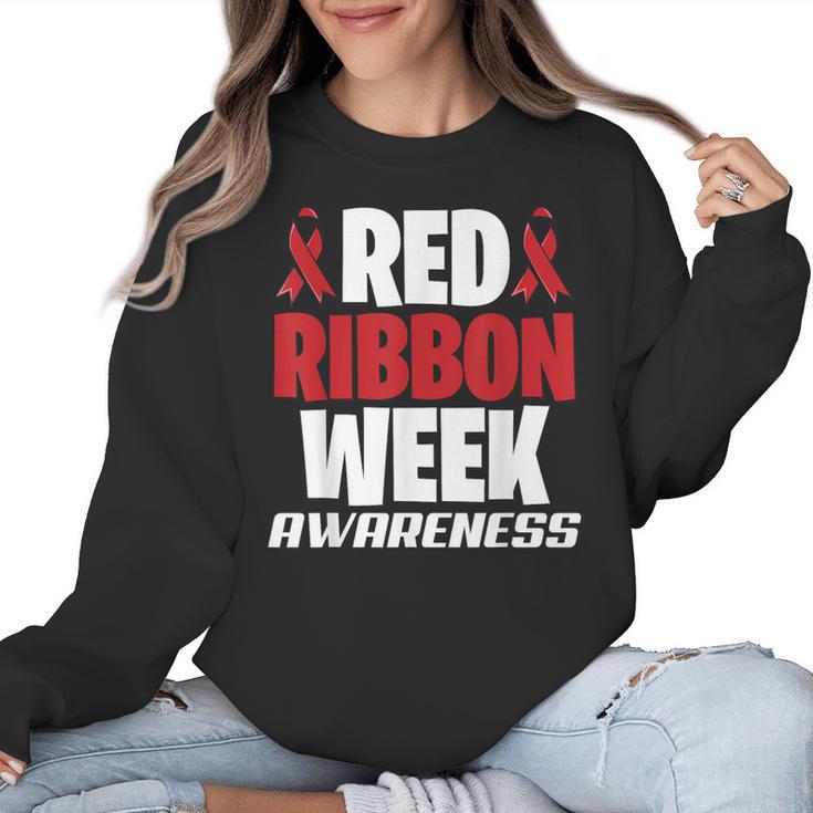 We Wear Red For Red Ribbon Week Awareness Mothers Teachers Women Crewneck Sweatshirt