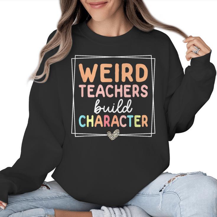 Weird Teachers Build Character Leopard Retro Teacher Women Crewneck Sweatshirt
