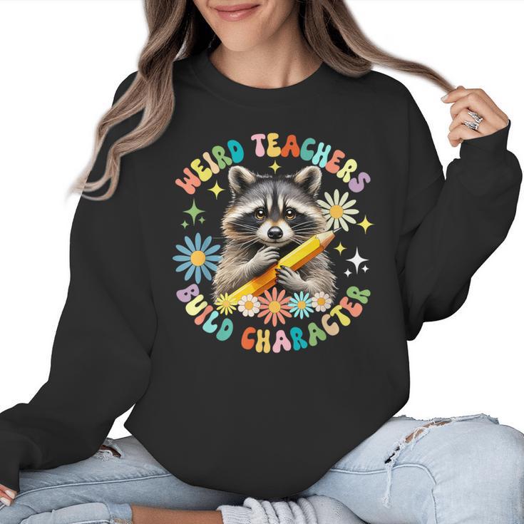 Weird Teachers Build Character Raccoon Colourful Floral Women Crewneck Sweatshirt