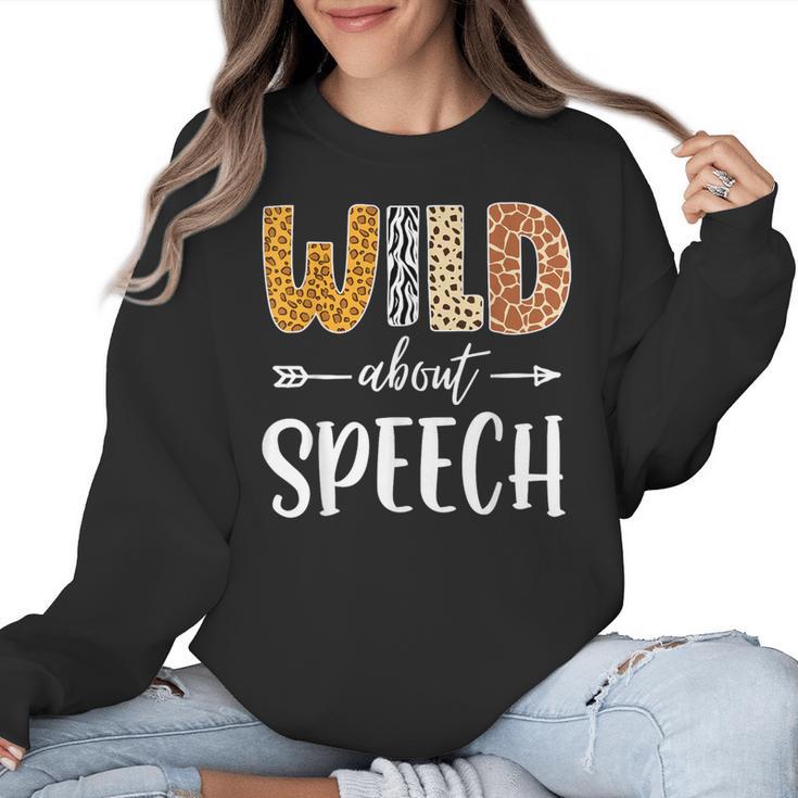Wild About Speech SLP Leopard Teacher Back To School Kids Women Crewneck Sweatshirt