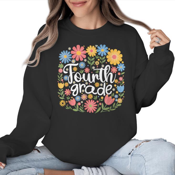 Wildflower 4th Fourth Grade Floral Back To School Teacher Women Crewneck Sweatshirt