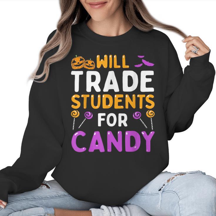 Will Trade Students For Candy Cute Halloween Costume Teacher For Men Women Kids Women Crewneck Sweatshirt