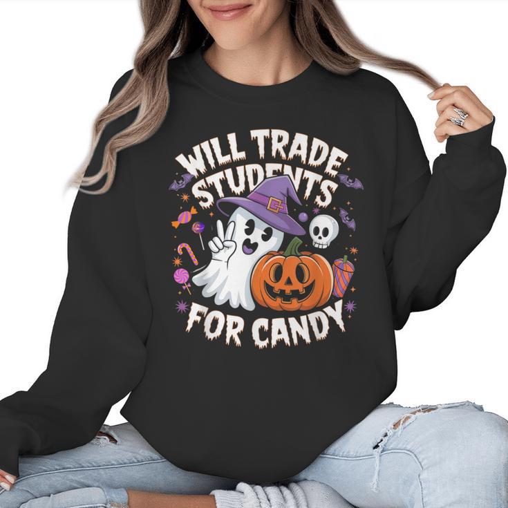 Will Trade Students For Candy Halloween Teacher Women Crewneck Sweatshirt