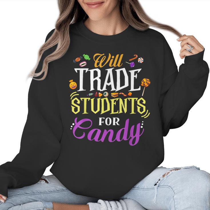 Will Trade Students For Candy Teacher Cute Halloween Costume Women Crewneck Sweatshirt