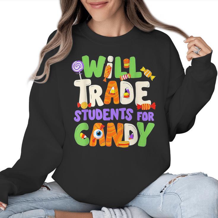 Will Trade Students For Candy Teacher Cute Halloween Costume Women Crewneck Sweatshirt